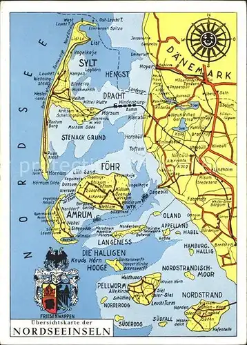 Insel Foehr uebersichtskarte Nordfriesische Inseln Kat. Wyk auf Foehr