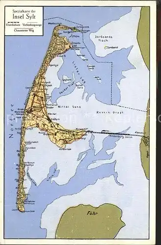 Insel Sylt Karte der Insel Sylt mit Hindenburgdamm Kat. Westerland