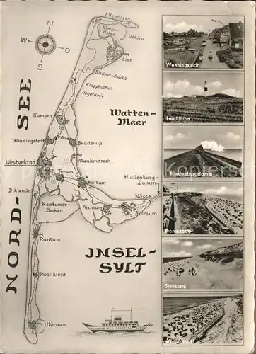 Insel Sylt Karte der Insel Leuchtturm Steilkueste  Kat. Westerland