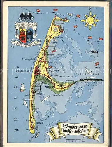 Insel Sylt Karte der Insel mit Friesenwappen Kat. Westerland