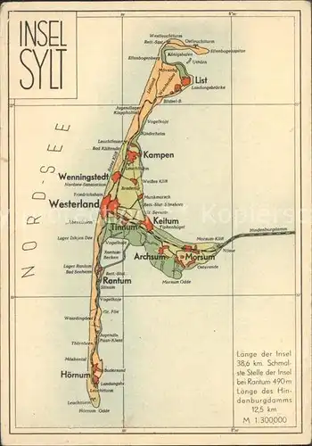 Insel Sylt Karte der Insel Kat. Westerland