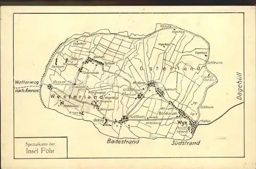 Insel Foehr Karte der Insel Kat. Wyk auf Foehr