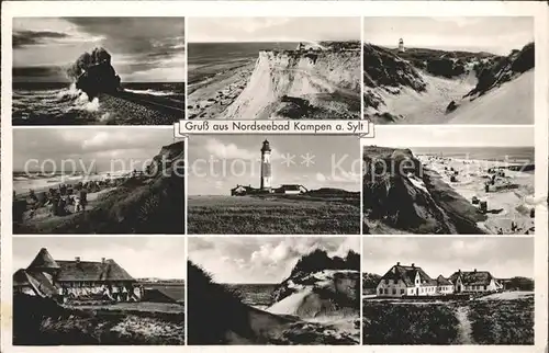 Kampen Sylt Leuchtturm Brandung Strand Duenen Kat. Kampen (Sylt)