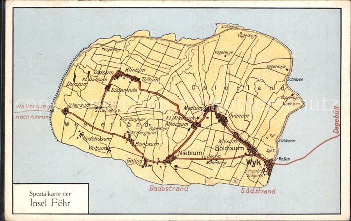 Insel Foehr Spezialkarte der Insel Foehr Kat. Wyk auf Foehr Nr. dk43103 ...