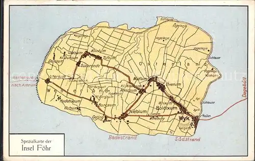 Insel Foehr Spezialkarte der Insel Foehr Kat. Wyk auf Foehr