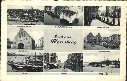 Flensburg Gesamt Schloss Gluecksburg Gr Strasse Nordertor Suedermarkt Hafen Holm Muerwik Kat. Flensburg