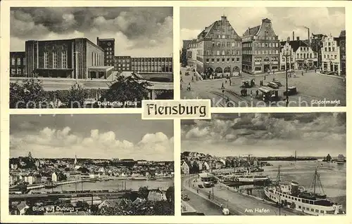 Flensburg Deutsches Haus Suedermarkt Blick auf Duburg Hafenpartie Kat. Flensburg