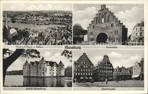 Flensburg Stadtblick Hafen Nordertor Schloss Gluecksburg Suedermarkt Kat. Flensburg