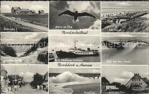 Norddorf Amrum Seehospiz Moewe Strand Duenen MS Schleswig Holstein Strandstr Brandung Ambronenhaus Kat. Norddorf