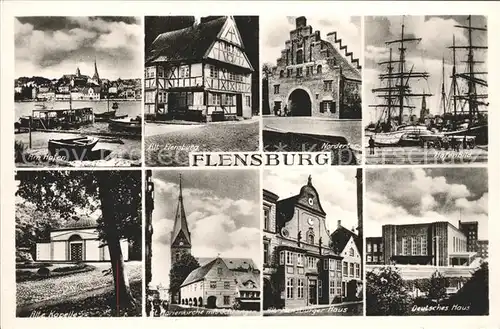 Flensburg Hafenpartie Segelschiffe Alt Flensburg Nordertor Kapelle Marienkirche Deutsches Haus Kat. Flensburg