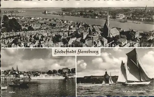 Flensburg Stadtblick Foerde Hafen Segelpartie Marineschule Kat. Flensburg