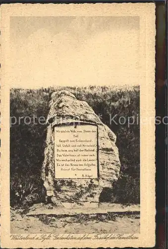 Sylt Gedenkstein auf Friedhof der Heimatlosen Kat. Sylt Ost