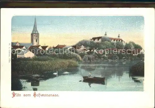 Ploen See Blick vom Schwanensee Bootspartie Kirche Kat. Ploen