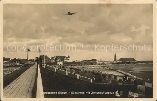 Buesum Nordseebad Suedstrand mit Zeitungsflugzeug Kat. Buesum