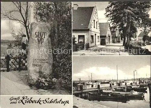 Schlutup Luebeck Gedenkstein Slutup Strassenpartie Hafen Kat. Luebeck