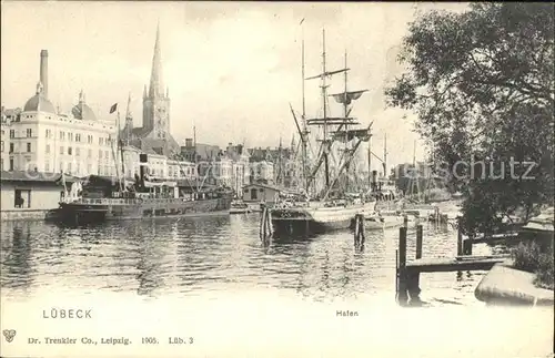 Luebeck Hafen Dampfer Dreimaster Segelschiff Kat. Luebeck
