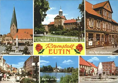 Eutin Markt mit Kirche Schloss Alte Hofapotheke Partie am See Springbrunnen am Markt Kat. Eutin