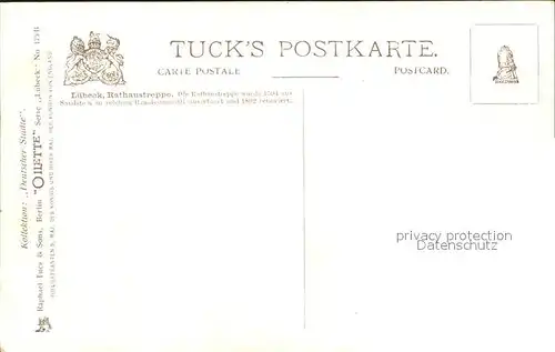 Luebeck Rathaustreppe Verlag Tucks Oilette Nr. 175 B  Kat. Luebeck