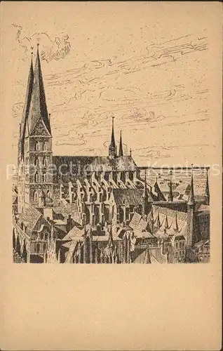 Luebeck Marienkirche Zeichnung W. Schodde Kat. Luebeck