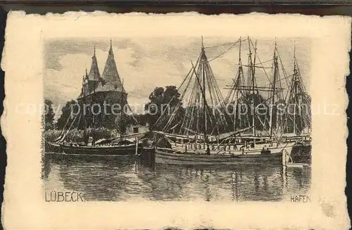 Luebeck Hafen Segelschiffe Zeichnung Kat. Luebeck