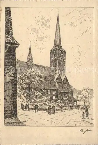 Luebeck Jacobikirche Zeichnung Wilhelm Schodde  Kat. Luebeck