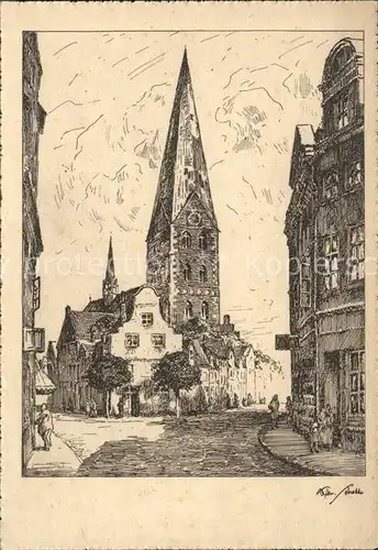 Luebeck Aegidienkirche Zeichnung Wilhelm Schodde  Kat. Luebeck