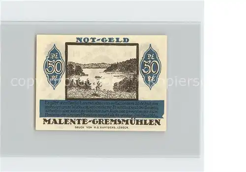 Malente Gremsmuehlen 50 Pfennig Notgeld Kat. Malente