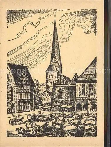 Bremen Marktplatz mit Roland Kuenstlerkarte Kat. Bremen