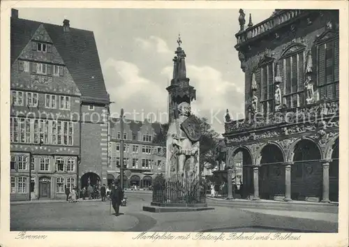 Bremen Marktplatz mit Ratscafe Roland und Rathaus Kat. Bremen