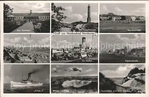 Norderney Nordseebad Kurhaus Leuchtturm Marienstr Strand Hafen Kaiserstr Frisia I Moewe Duenen Kat. Norderney