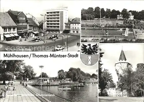Muehlhausen Thueringen Wilhelm Pieck Platz Schwimmbad Schwanenteich Turm Kat. Muehlhausen Thueringen