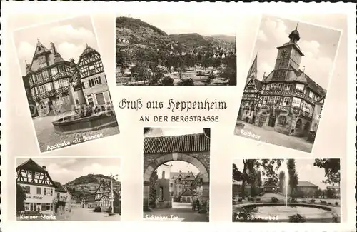 Heppenheim Bergstrasse Apotheke Brunnen Fachwerk Rathaus Markt Sickinger Tor am Schwimmbad Springbrunnen Kat. Heppenheim (Bergstrasse)