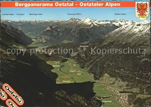 oetz Tirol Bergpanorama Oetztal Laengenfeld Oetztaler Alpen Wappen Fliegeraufnahme Kat. Oetz oetztal