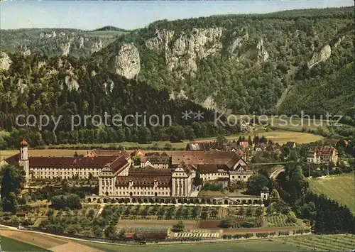 Beuron Donautal Erzabtei mit Burg Wildenstein Fliegeraufnahme Kat. Beuron