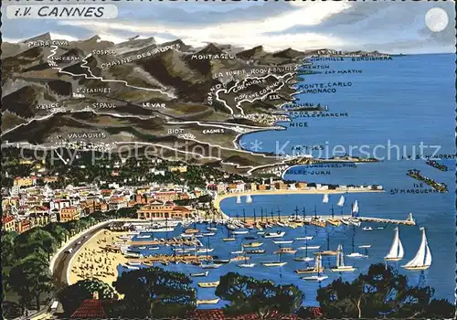 Cannes Alpes Maritimes Panoramakarte La Cote D`Azur Kat. Cannes