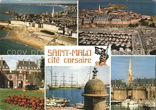 Saint Malo Ille et Vilaine Bretagne Fliegeraufnahme Cite Corsaire Hafen Kat. Saint Malo
