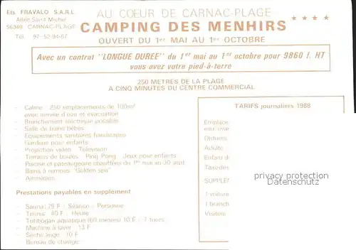 Carnac Morbihan Camping Des Menhirs / Carnac /Arrond. de Lorient