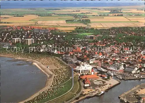 Buesum Nordseebad Fliegeraufnahme Hafen und Korbstrand Kat. Buesum