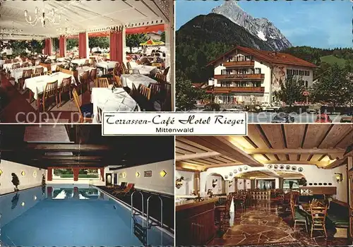Mittenwald Bayern Terrassen Cafe Hotel Rieger Sauna Massage  Kat. Mittenwald