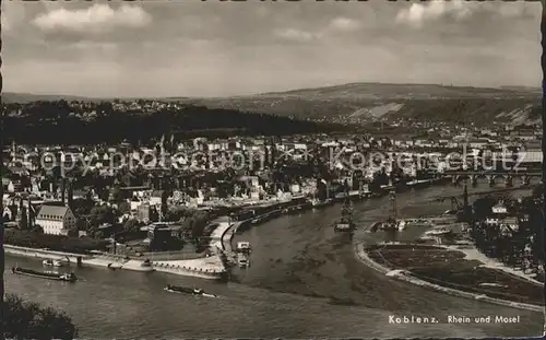 Koblenz Rhein Fliegeraufnahme Zusammenfluss Rhein und Mosel Deutsches Eck Kat. Koblenz