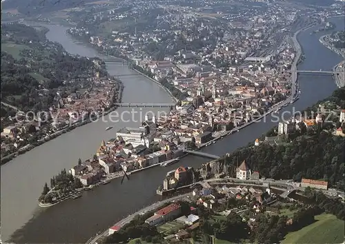 Passau Fliegeraufnahme mit Donau Inn und Ilz Kat. Passau