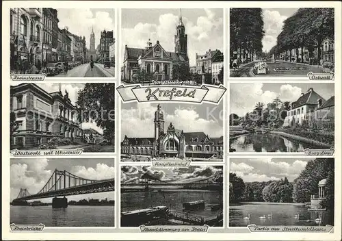 Krefeld Ostwall Burg Linn Rheinstrasse Kirche Westwall mit Museum Ostwall Rheinbruecke Kat. Krefeld