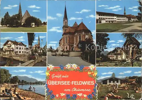Feldwies Kirche Waldbad Teilansichen Kat. uebersee Chiemsee