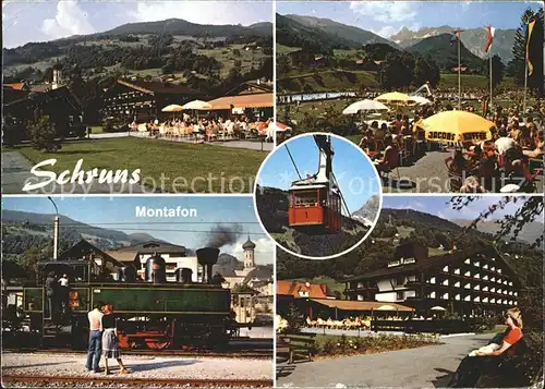 Schruns Vorarlberg Musikpavillon Haus Gastes Alpenbad Dampflokomotive Hochjochbahn Hotel Loewen Kat. Schruns