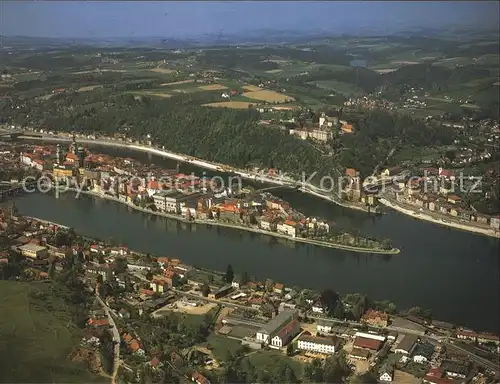 Passau Fliegeraufnahme Dreifluessestadt Donau Inn Ilz Kat. Passau
