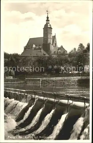 Penig Kirche mit Muldenwehr Kat. Penig