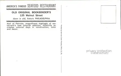 Philadelphia Pennsylvania Seafood Restaurant Old Original Boobinders Kat. Philadelphia