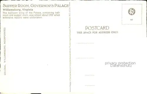 Williamsburg Virginia Supper Room Governors Palace Kat. Williamsburg