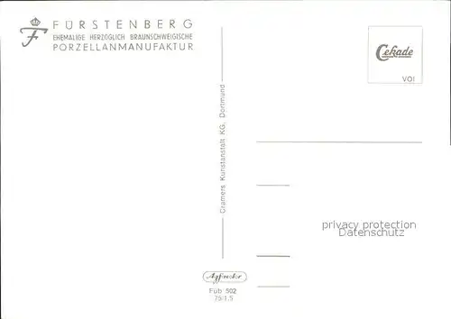 Fuerstenberg Weser Porzellanmanufaktur / Fuerstenberg /Holzminden LKR