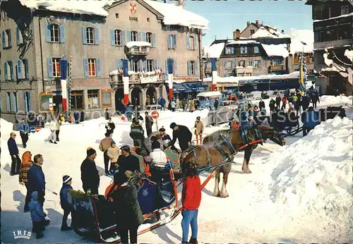 Megeve Place de la Mairie Pferdeschlitten Kat. Megeve